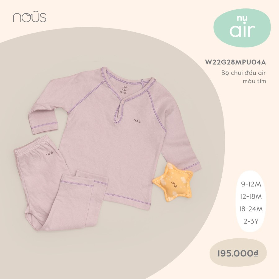 Bộ quần áo dài tay bé gái, bé trai chui đầu Nous, chất liệu Nu Air, Nu Petit (size từ 9-12 tháng đến 2-3 tuổi)