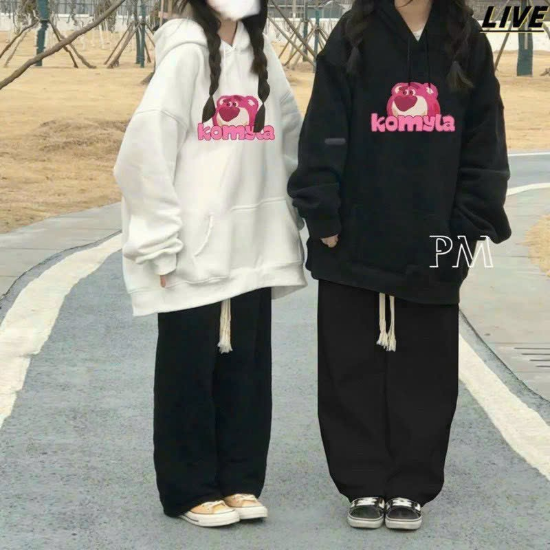 Áo khoác nỉ SAM CLO nam nữ hoodie chui có mũ tay dài thu đông freesize dáng unisex in chú gấu hồng KOMYLA