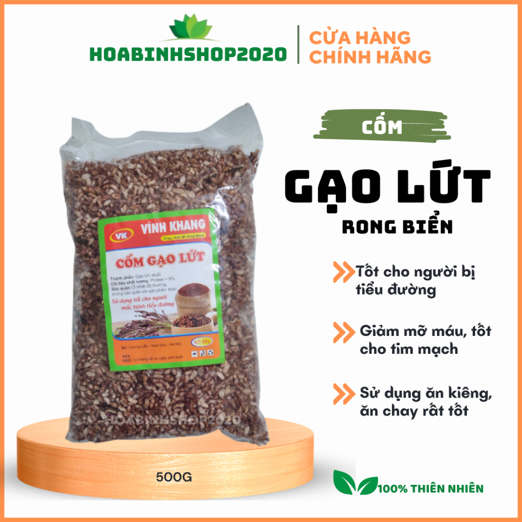 Cốm Gạo Lứt Sấy Rong Biển 500g Vĩnh Khang- Sử dụng tốt cho người tiểu đường, ăn kiêng