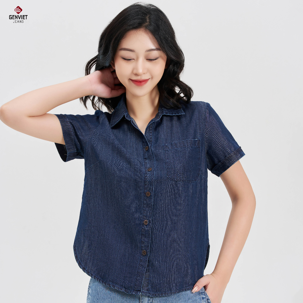 Áo Sơmi Cộc Tay Jeans Nữ Dáng Suông TA324J8221 GENVIET