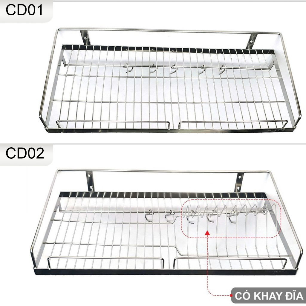Kệ Bếp Kệ Úp Chén Đĩa Treo Tường 1 Tầng Inox - Nhiều kích thước dài 60 70 80cm
