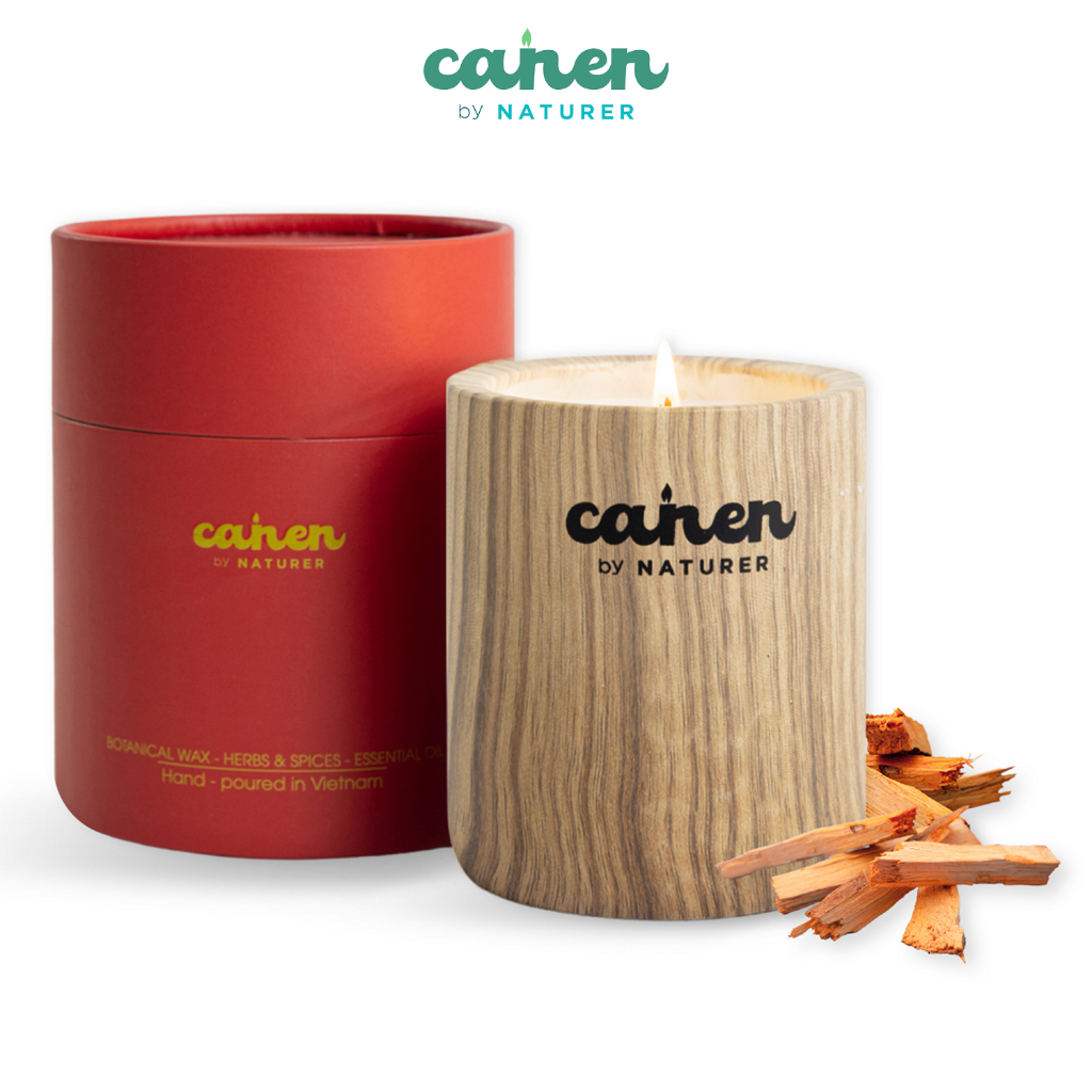 Nến thơm phòng 𝑪𝑨𝑵𝑬𝑵 𝑩𝒚 𝑵𝑨𝑻𝑼𝑹𝑬𝑹 Premium Wood Grain Jar tạo hương thơm , khử mùi và trang trí decor -350gram