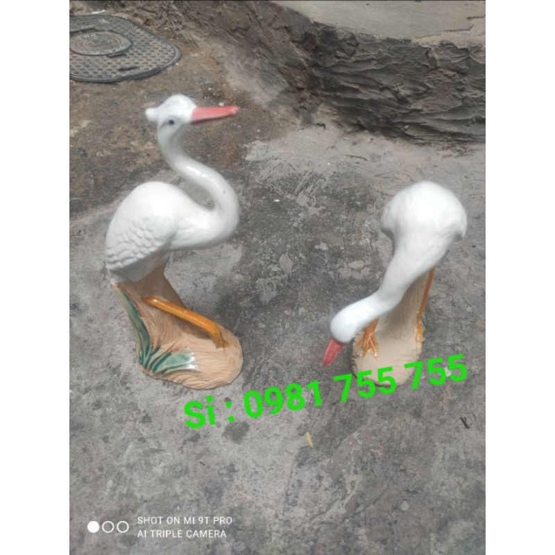 Mô Hình Con Cò Trang trí Sân vườn_ Tiểu cảnh,Tượng Cò Gốm Sứ Bát Tràng loại 1