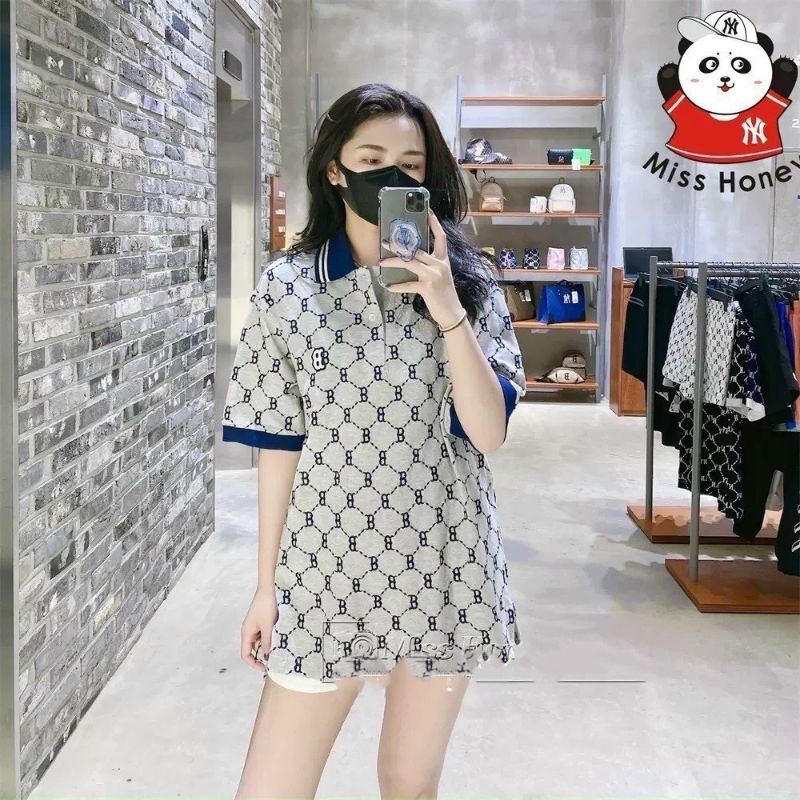 Áo polo nam nữ hoạ tiết chữ thêu eo em bi