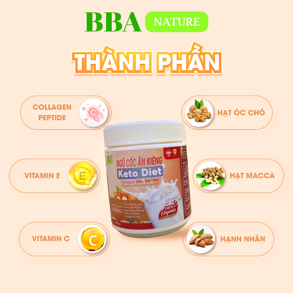 Ngũ cốc ăn kiêng Keto Diet BBA Nature bổ sung Colagen, Vitamin C,E