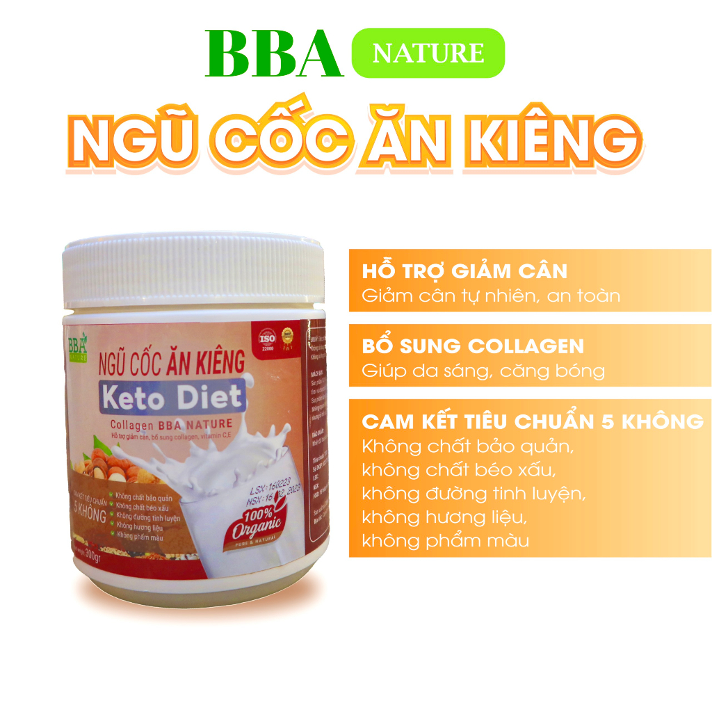 Ngũ cốc ăn kiêng Keto Diet BBA Nature bổ sung Colagen, Vitamin C,E