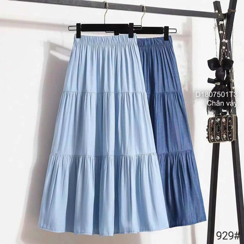 Chân váy jean xanh phối tầng sang trọng VIENS STORE