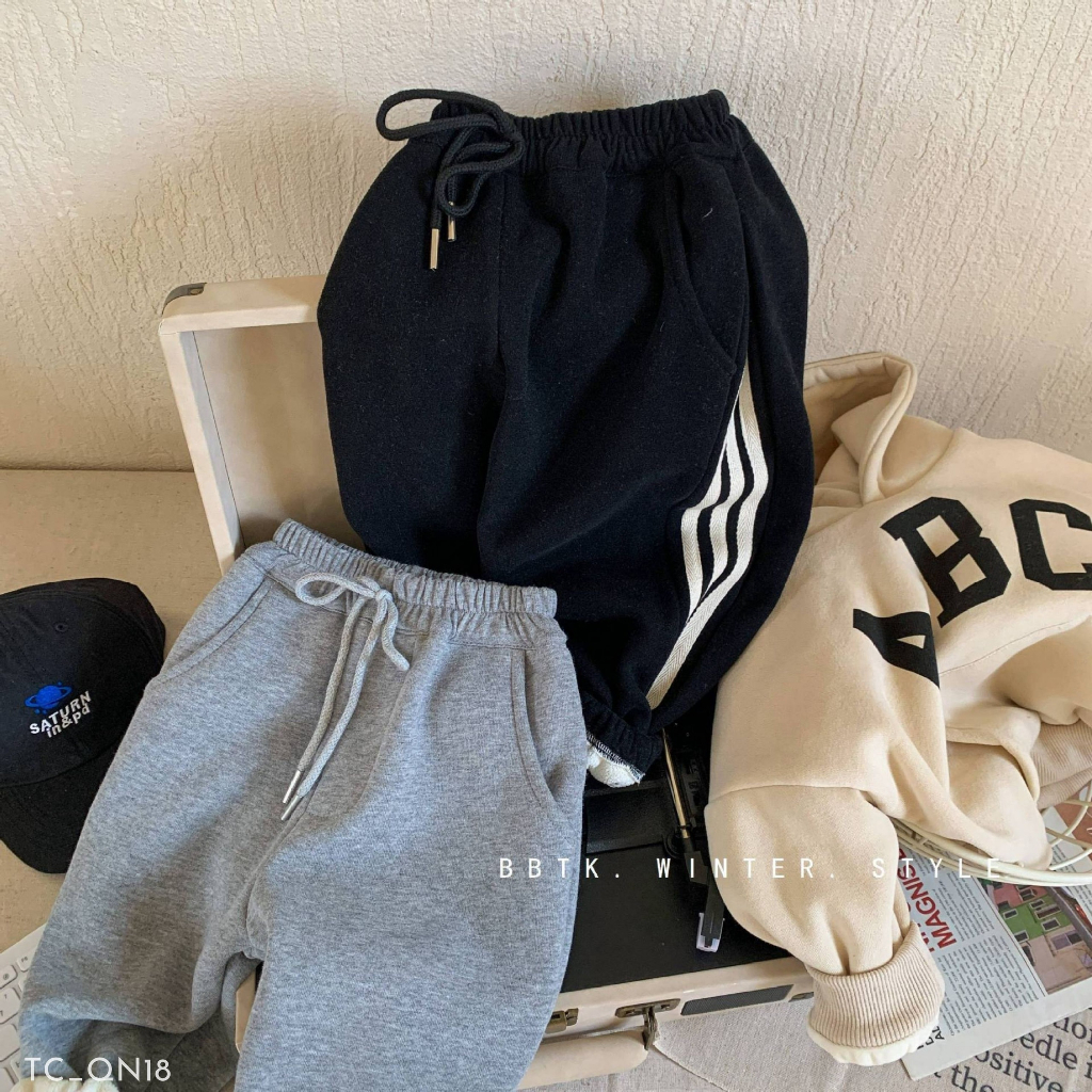 Quần dài nỉ cho bé trai EMBES KIDS , quần dài thu đông cho bé 11kg đến 31kg