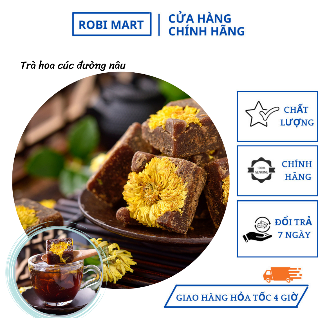 Trà hoa cúc đường nâu (hoa cúc đường đen) robimart đẹp da - hộp 30, 50 viên