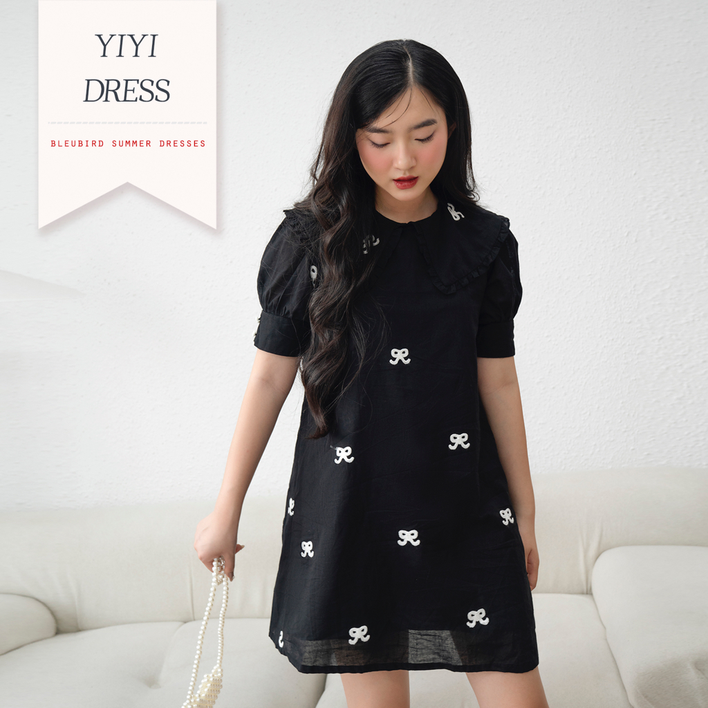 BLEUBIRD Váy suông vải thô thêu nơ Yiyi Dress