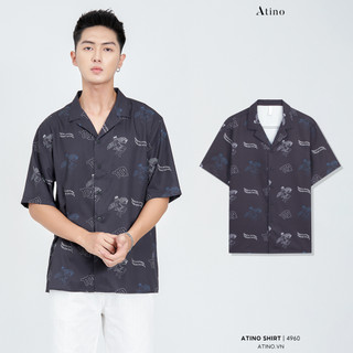  Áo Sơ Mi Cộc Tay Nam Cuban Shirt Họa Tiết ATINO vải lụa form regular SM1.4960 