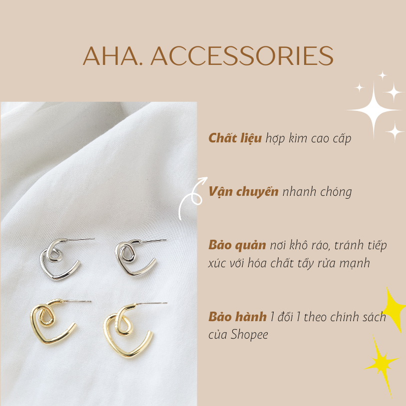 Khuyên tai Aha Accessories hình trái tim phong cách Hàn Quốc chất liệu hợp kim