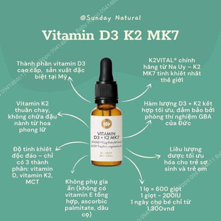 Vitamin d3 k2 mk7 sunday natural đức, vitamin cho bé 20ml