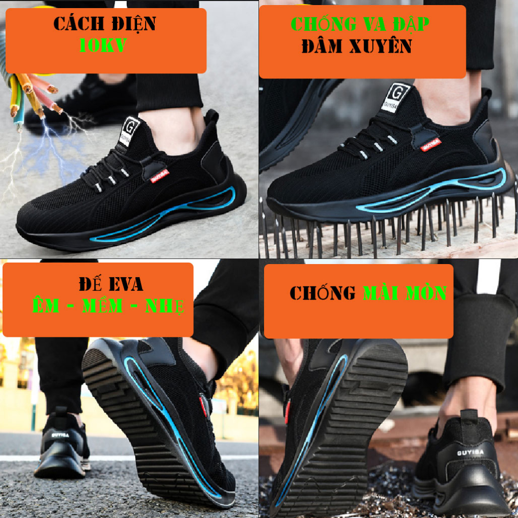 Giày bảo hộ lao động nam nữ mũi nhựa thời trang siêu nhẹ cách điện Guyisa 1094