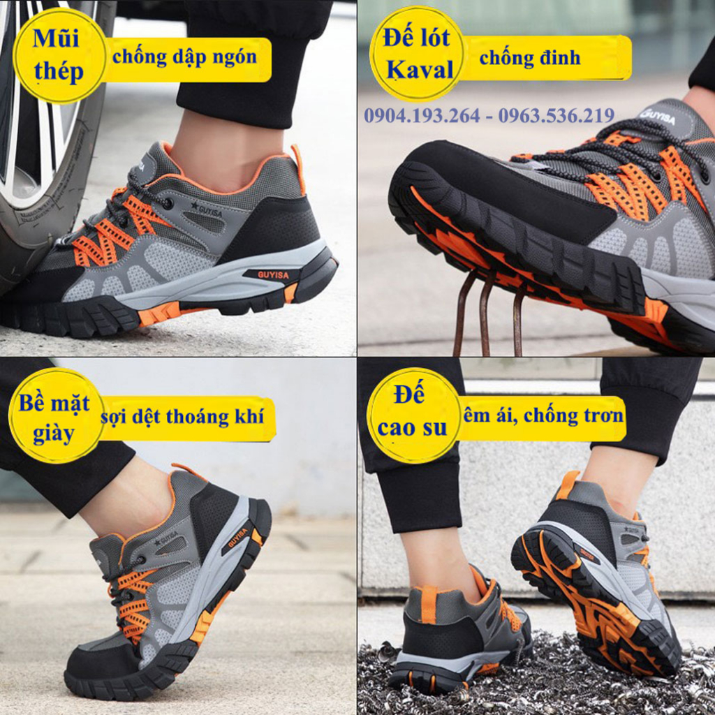 Giày bảo hộ lao động nam thời trang siêu bền thoáng khí mũi thép chống va đập chống đinh Guyisa 1105