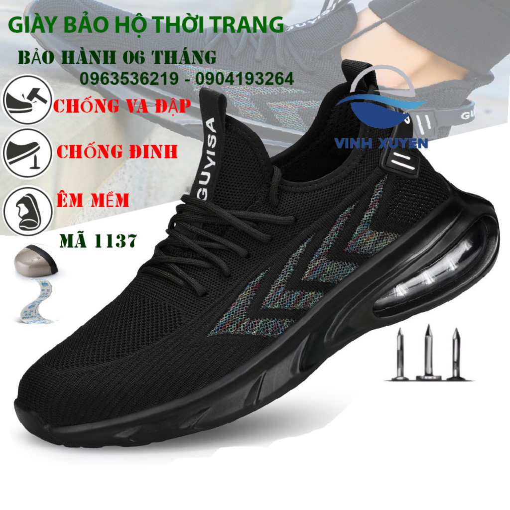 Giày bảo hộ thời trang nam siêu thoáng khí cực êm nhẹ mũi thép chống va đập chống đinh Guyisa 1137