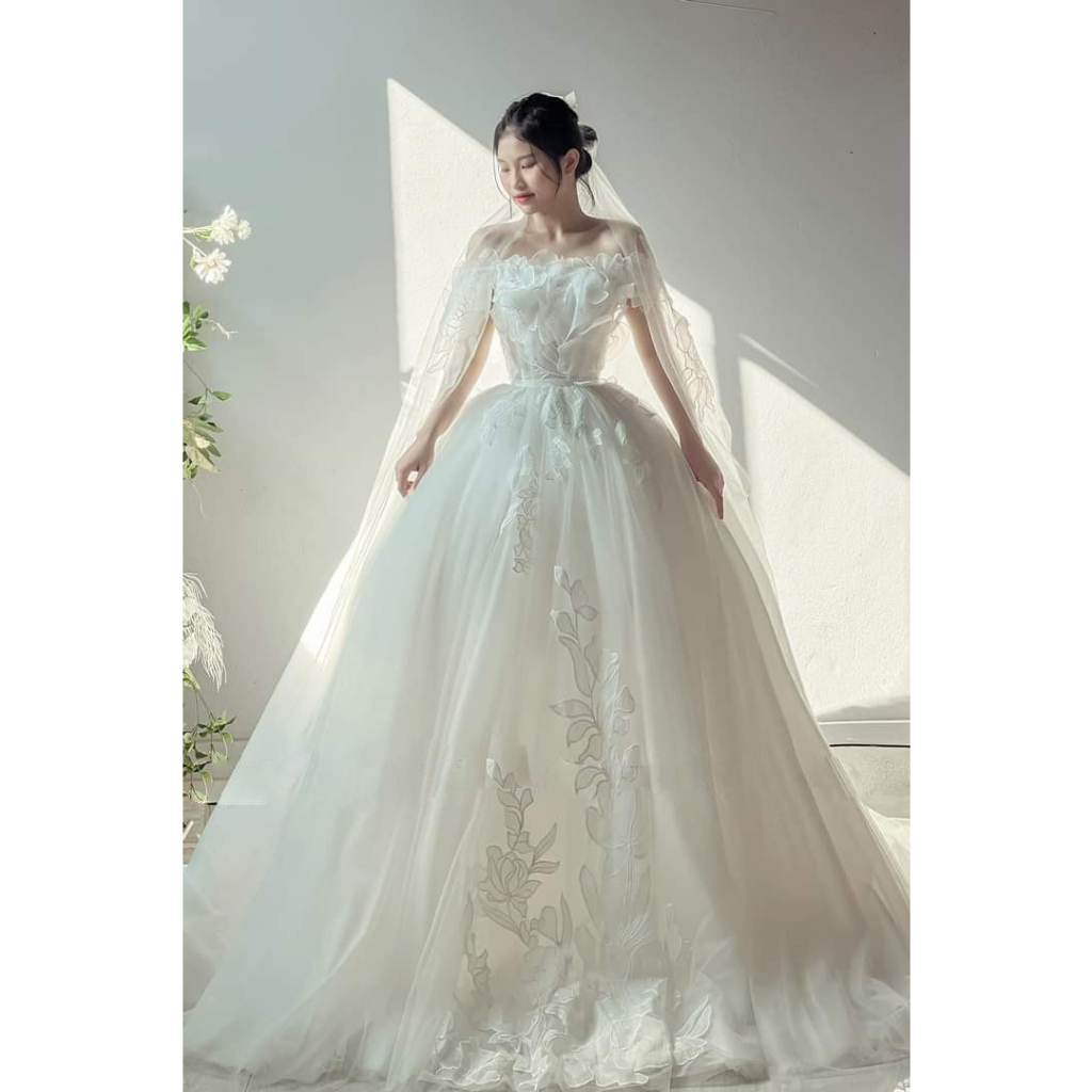 Váy cưới, váy tiệc phối hoa nổi dịu dàng, duyên dáng, Váy Cưới ''Quốc Dân'' _ Váy hàng luxury