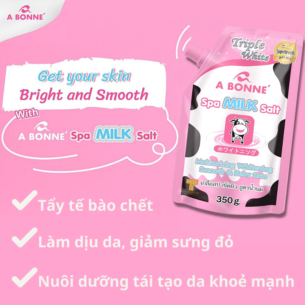 Muối Tắm Sữa Bò - Tẩy Tế Bào Da Chết Body Cơ Thể A Bonne Trắng Sáng Mềm Da Dưỡng Ẩm Spa Milk Salt Thái Lan 350gr