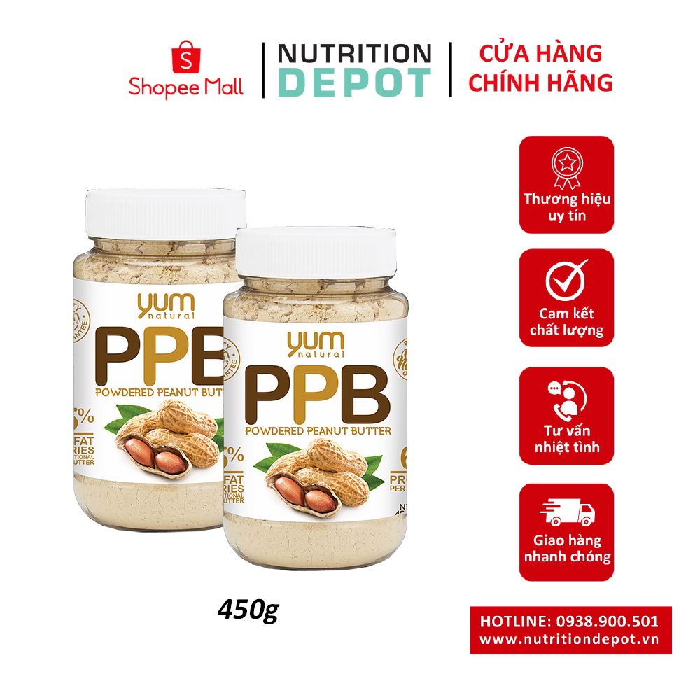 Combo 2 hũ bột bơ đậu phộng hữu cơ ít béo Yum Natural 450g - Nutrition Depot Vietnam