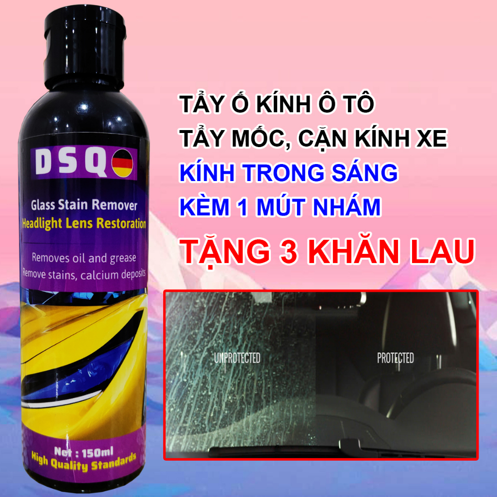 Tẩy Ố Kính Ô tô - Dung Dịch Tẩy Cặn Kính Ô tô - Làm Sạch Vết Ố Mốc, Mờ Đục, Giúp Tăng Tầm Nhìn, An Toàn - TẶNG 3 KHĂN