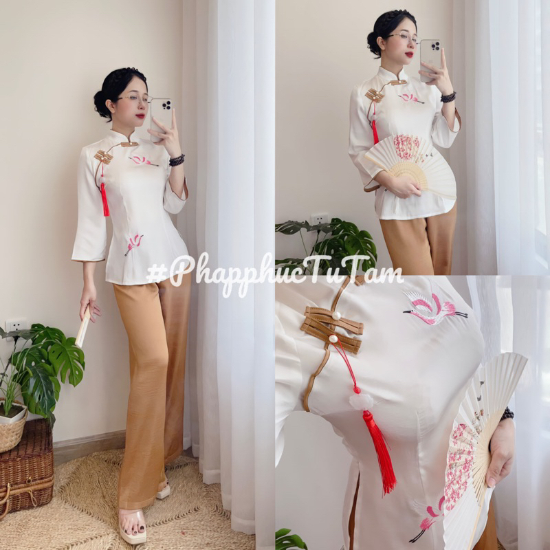 Pháp phục cổ tầu thêu hạc - Nâu - P06