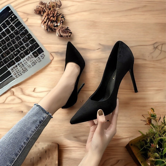 Giày cao gót nữ FOXY slingback bít mũi màu đen basic - FOX082