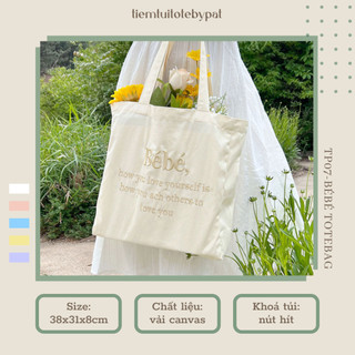 Túi tote vải canvas họa tiết thêu bé bé màu sắc pastel TP7 | tiemtuitotebypat
