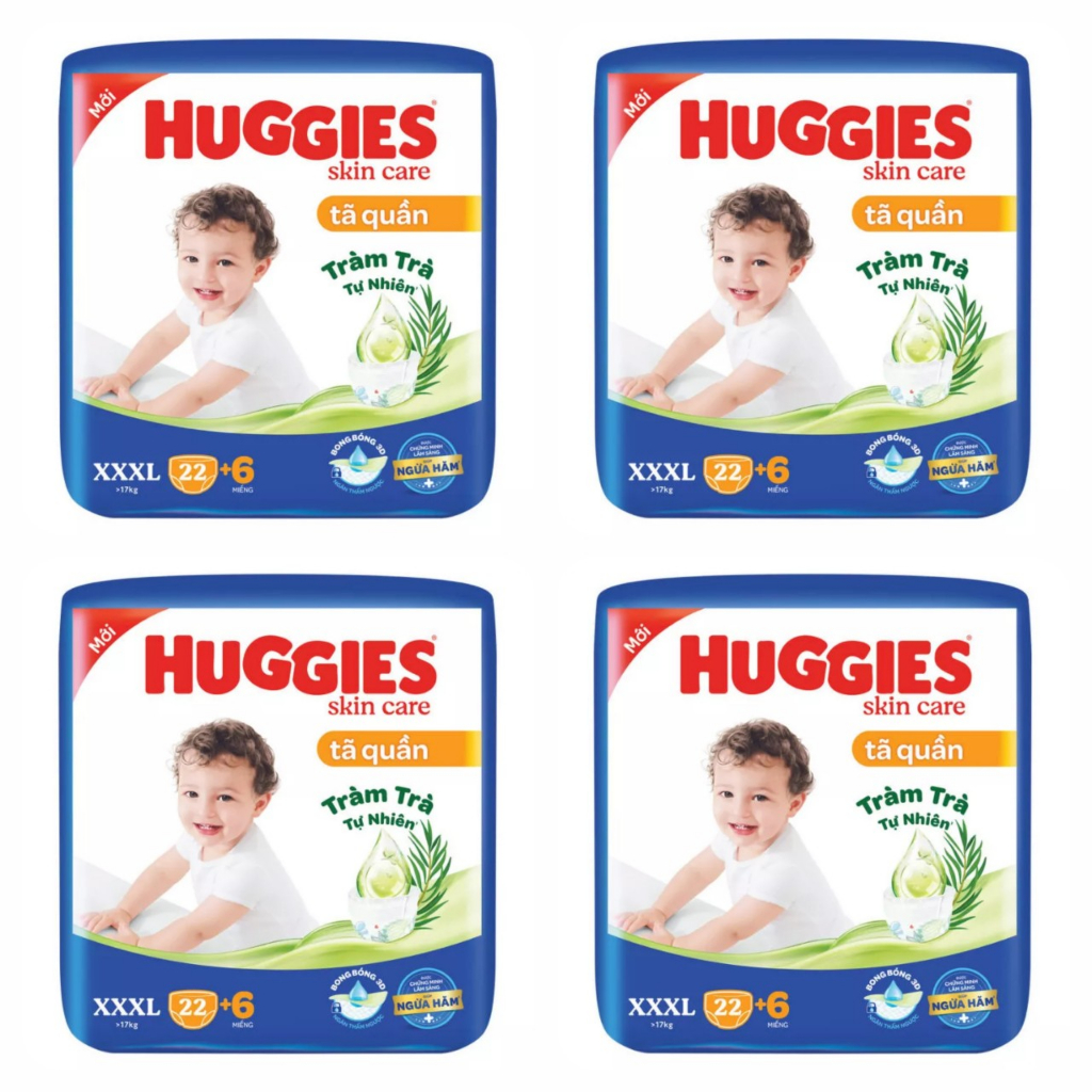 Thùng 4 gói Tã/bỉm quần HUGGIES DRY XXXL22+6 cho bé trên 17kg