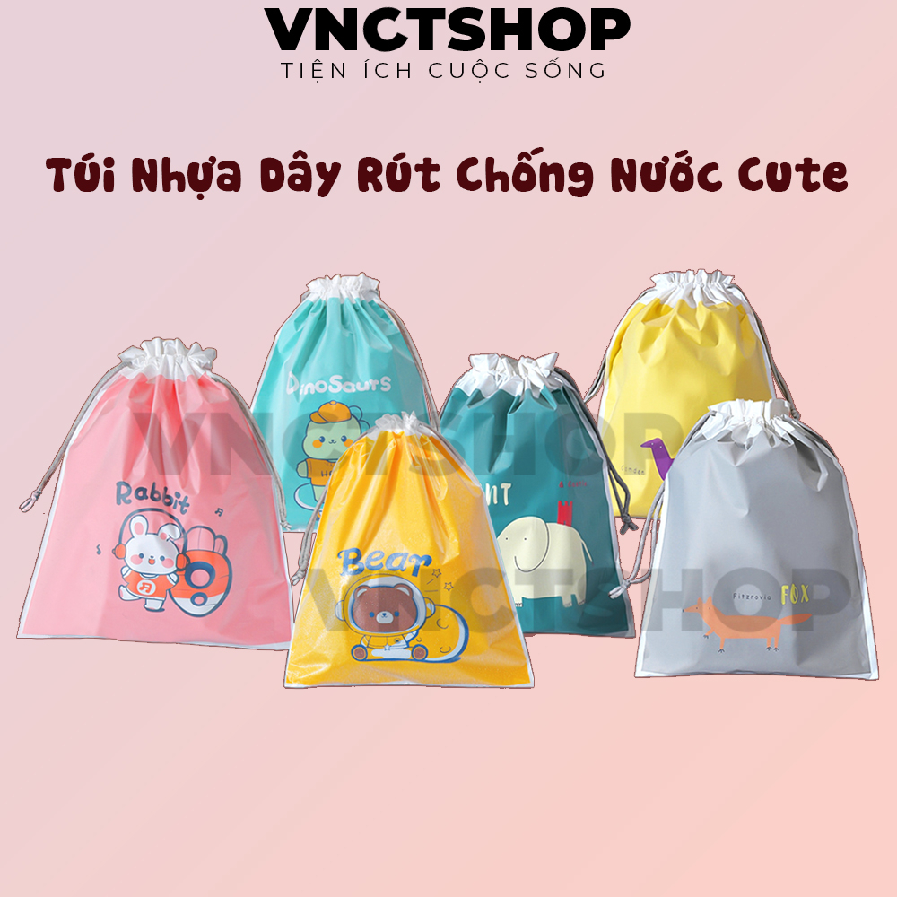 Túi dây rút cute vnctshop, túi nhựa rút dây đựng giày dép quần áo đồ lót du lịch dễ thương chống nước