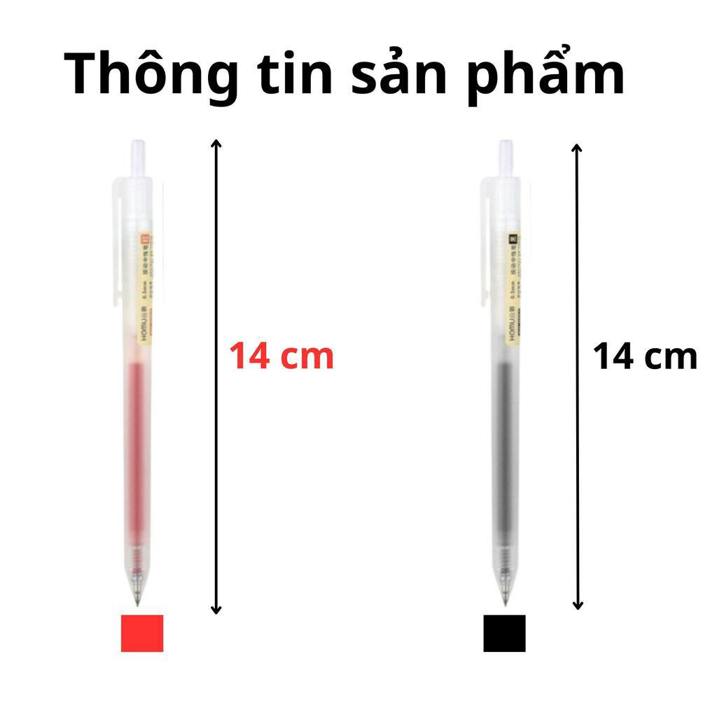 Bút bi mực gel thân mờ ngòi 0.5mm 3 màu đen đỏ viết trơn ra đều