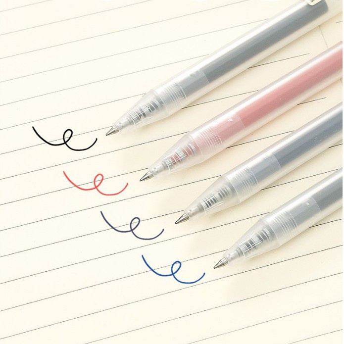 Bút bi mực gel thân mờ ngòi 0.5mm 3 màu đen đỏ viết trơn ra đều