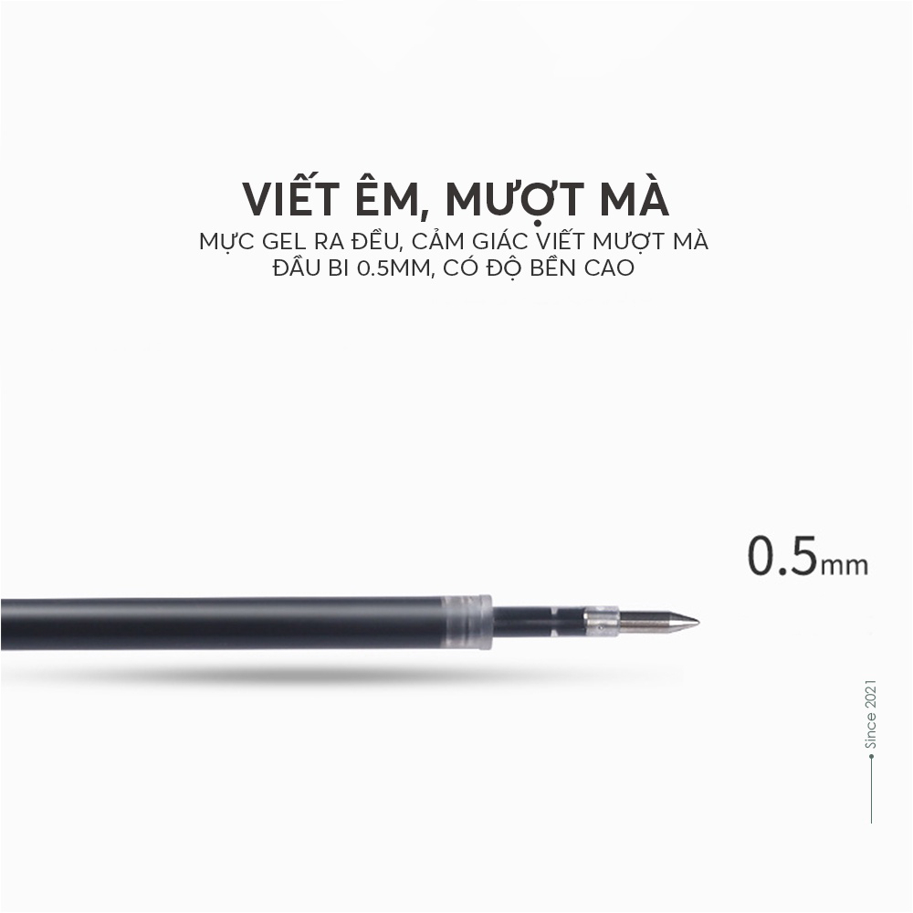 Bút bi mực gel thân mờ ngòi 0.5mm 3 màu đen đỏ viết trơn ra đều
