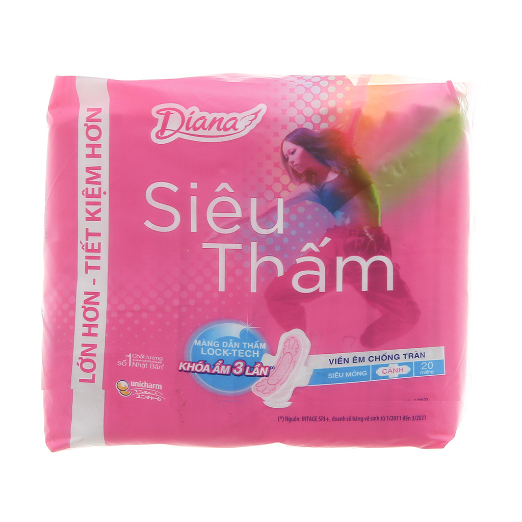 Băng vệ sinh Diana siêu thấm siêu mỏng cánh 20 miếng