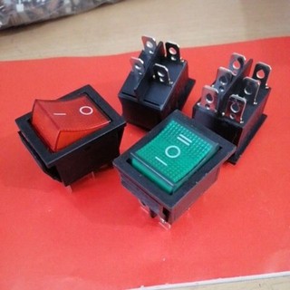 Công tắc bập bênh  KCD4 16A 250V 4 chân 6 chân 31x25mm màu đỏ, màu xanh có đèn 2, 3trạng thái