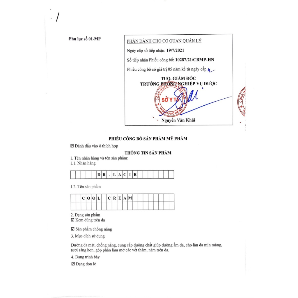 Kem dưỡng da ban đêm Lacir Whitening Smoothing Cream Kem dưỡng ẩm trắng da Cool Cream Dr Lacir - Hàng chính hãng