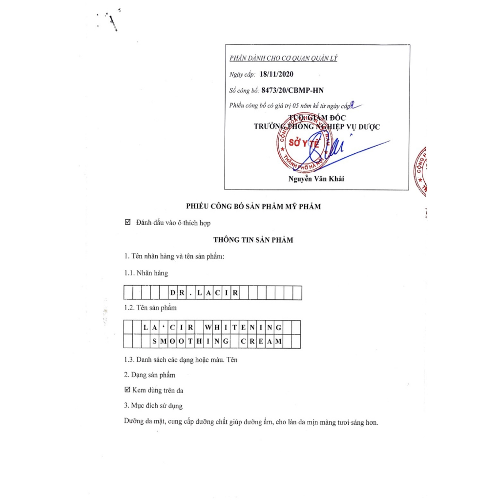 Kem dưỡng da ban đêm Lacir Whitening Smoothing Cream Kem dưỡng ẩm trắng da Cool Cream Dr Lacir - Hàng chính hãng