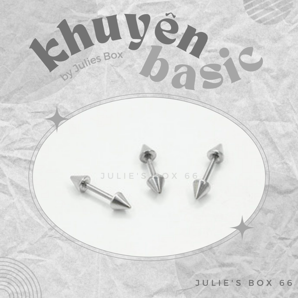 Khuyên Tai Unisex Đầu Nhọn 2 Đầu Giữ Lỗ Màu Bạc Titan Không Ngứa Không Gỉ Sét Julies Box 66 Basic