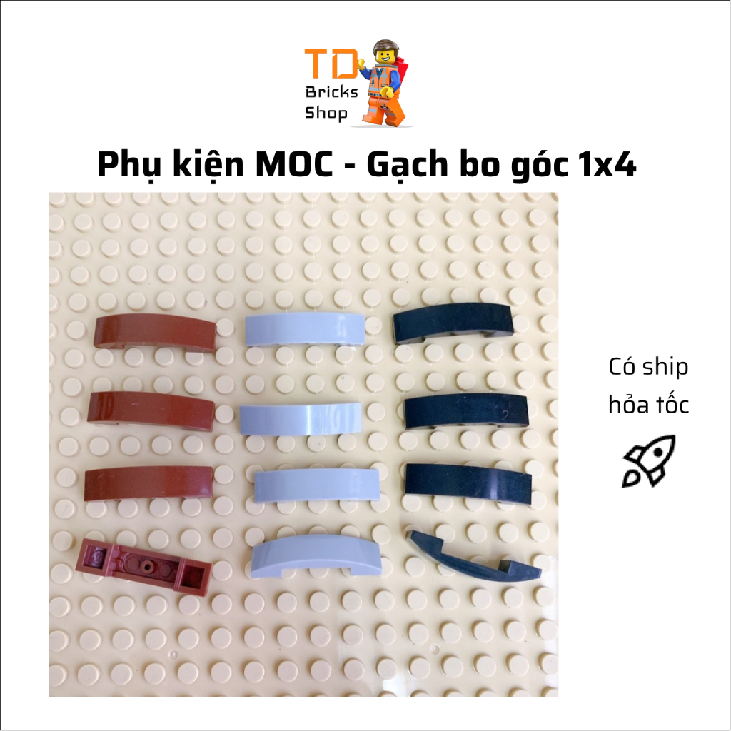 Đồ chơi lắp ráp, phụ kiện MOC, combo 6 gạch bo góc 1x4, nhiều màu