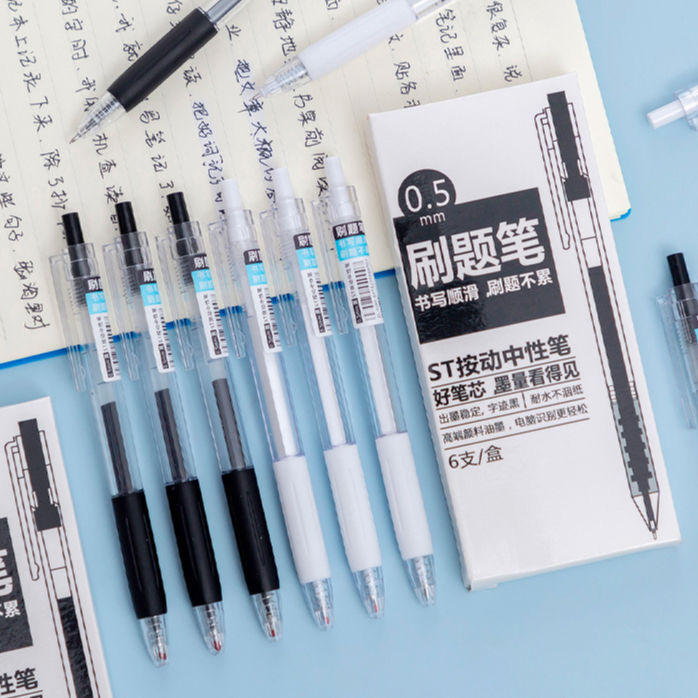 Bộ 6 bút gel mực đen trong suốt ngòi 0.5mm   MBB06