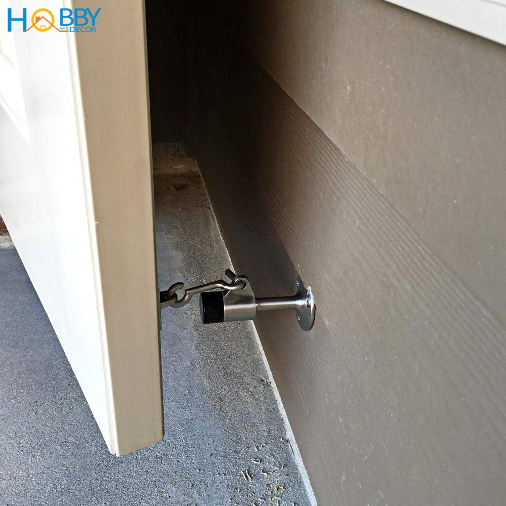 Đồ chặn cửa bảo vệ tường có móc treo giữ cửa chống gió mạnh Hobby home decor CC10 loại inox 304 gắn tường