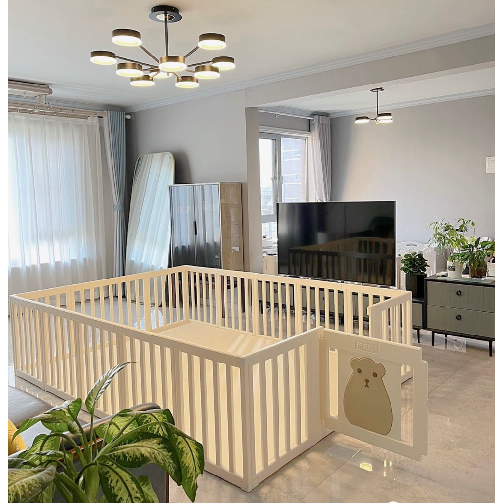 Quây cũi Chồn nâu cho bé kích thước 1m8x2m - kèm thảm và bóng