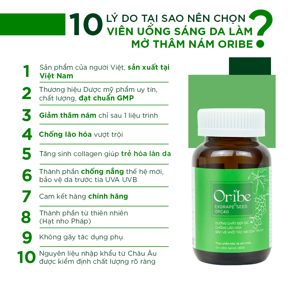 Viên Uống Trắng Da Nhau Thai Cừu Oribe Làm Mờ Thâm Nám Chống Lão Hóa Và Làm Đẹp Da Hộp 30 Viên