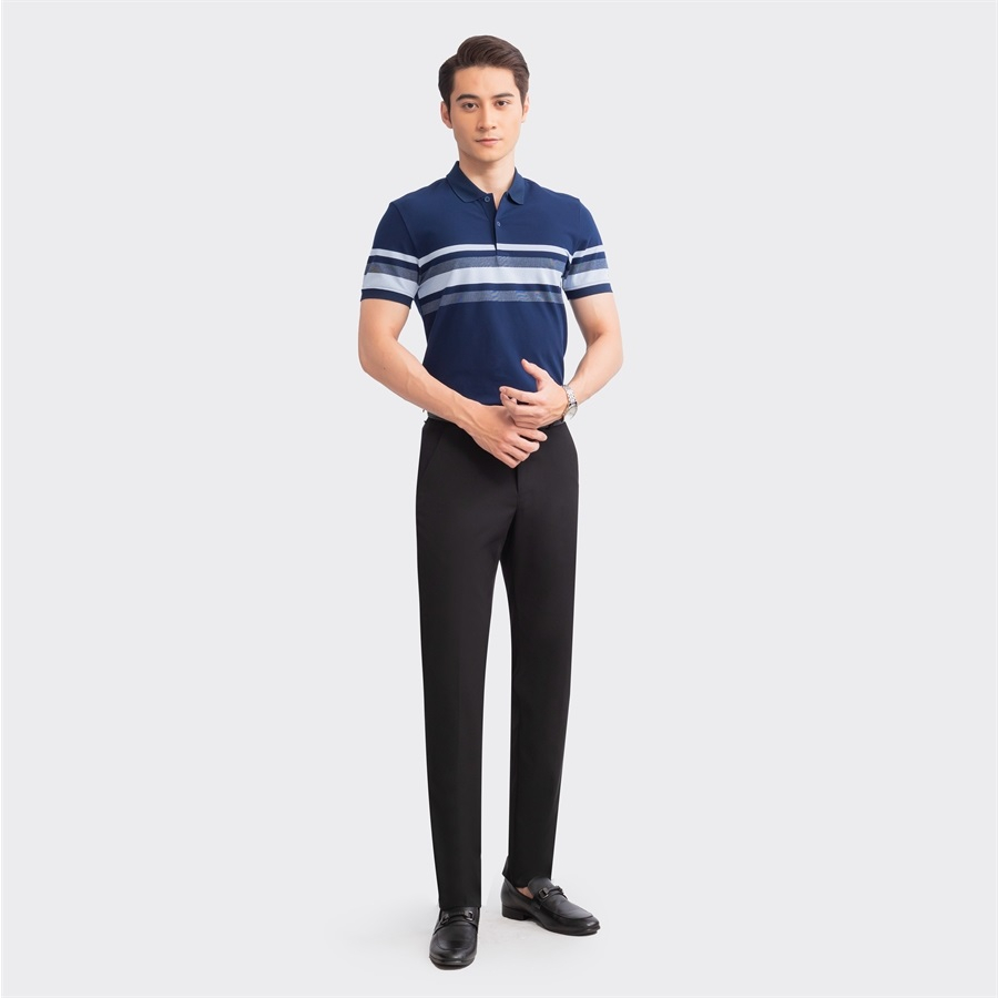 Áo thun polo ngắn tay có cổ bẻ ARISTINO APS016S3 phông nam màu xanh tím than kẻ dáng slim fit ôm nhẹ vải cotton cao cấp