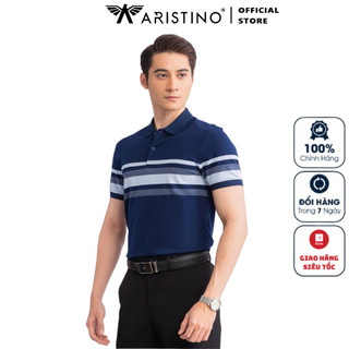 Áo thun polo ngắn tay có cổ bẻ ARISTINO APS016S3 phông nam màu xanh tím than kẻ dáng slim fit ôm nhẹ vải cotton cao cấp