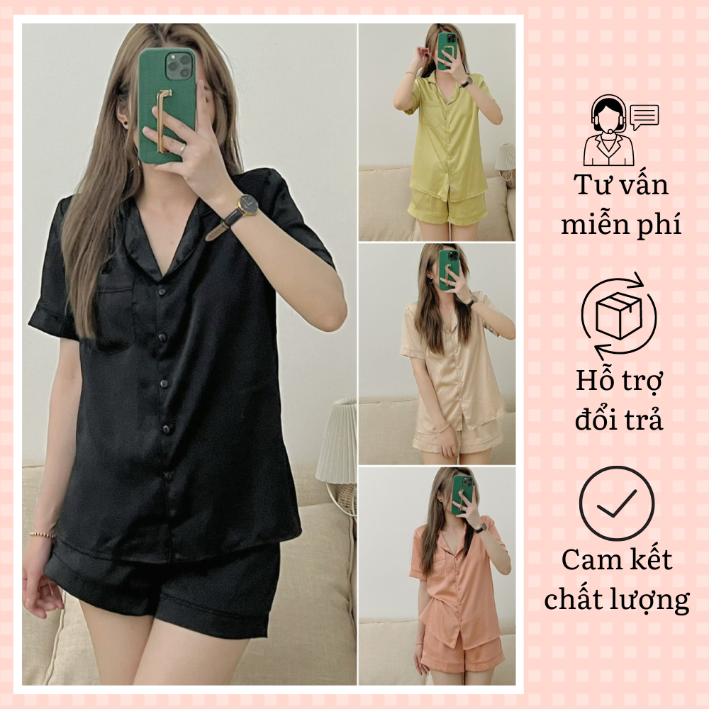 [4 Mẫu] Bộ Pijama Cộc Đùi Basic Chất Lụa Ngọc Trai