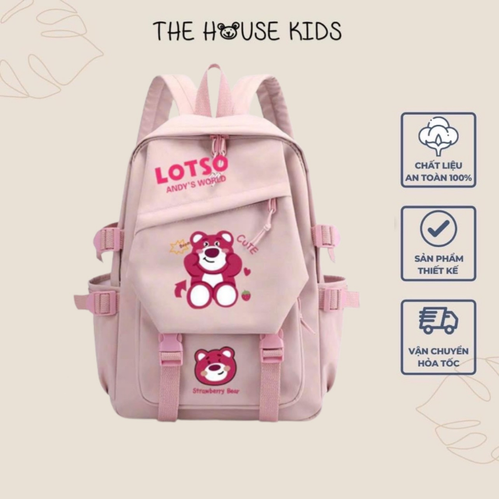 Balo Đi Học Cho Bé - Balo Trẻ Em Hình Gấu Dâu The House Kids