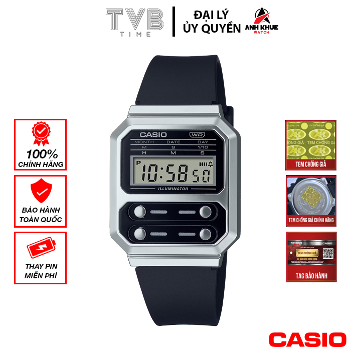 Đồng hồ unisex dây nhựa Casio chính hãng Anh Khuê A100WEF-1ADF