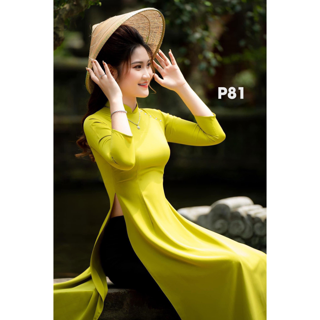 Áo dài xanh bơ ĐÍNH NGỌC sang chảnh, vải lụa mỹ cao cấp, dày dặn, mềm mịn (không phải voan mỏng)