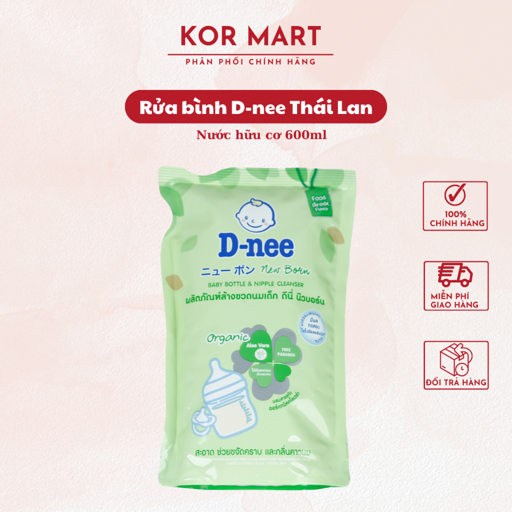 Rửa Bình Sữa Dnee Thái Lan Túi 600Ml Làm Sạch Hữu Cơ Cao Cấp, Đánh Tan Cặn, Bẩn, An Toàn Cho Gia Đình Bạn