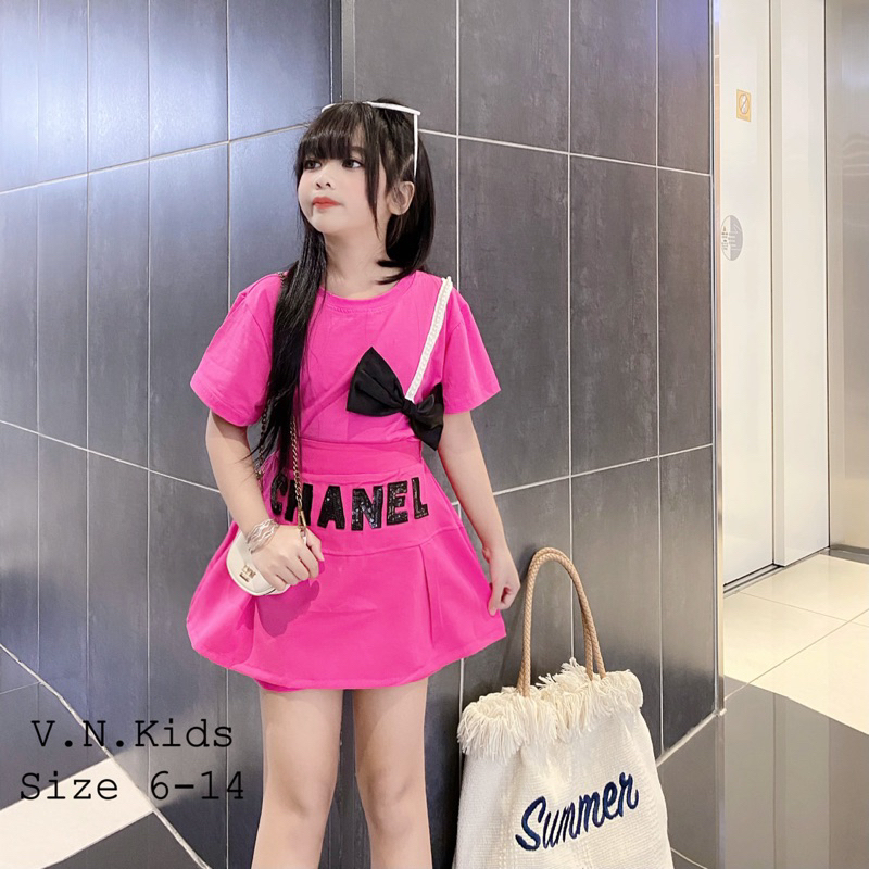 Set áo nơ + quần váy HANEL thêu kimsa cho Bé size đại 18kg-41kg